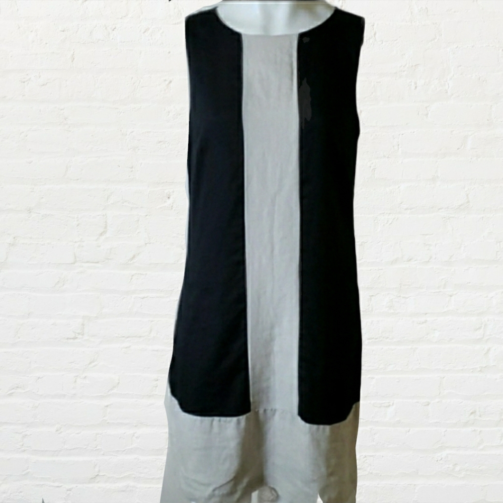 Kenar linen black and tan block design mini dress size 8